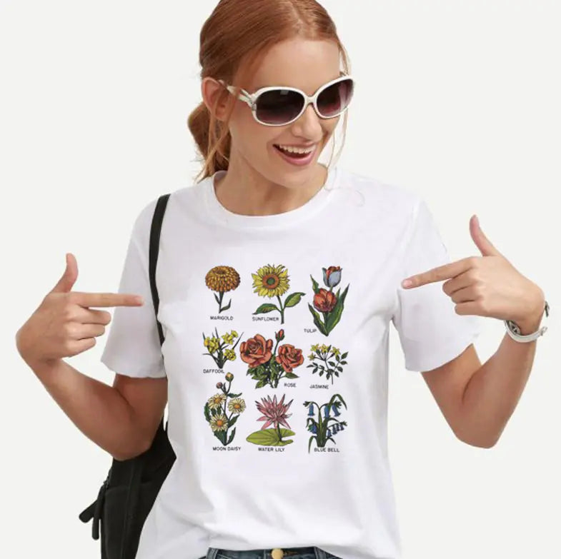 Rose Print Letter T-Shirt with Floral Design